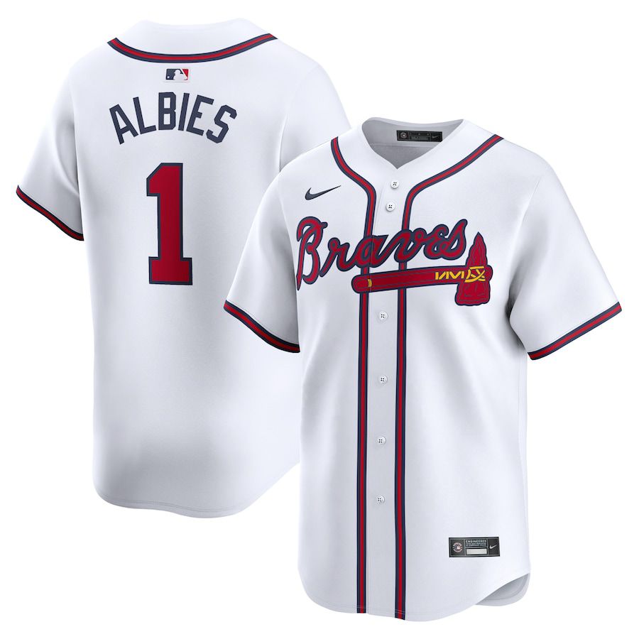 Men Atlanta Braves #1 Ozzie Albies Nike White Home Limited Player MLB Jersey->atlanta braves->MLB Jersey